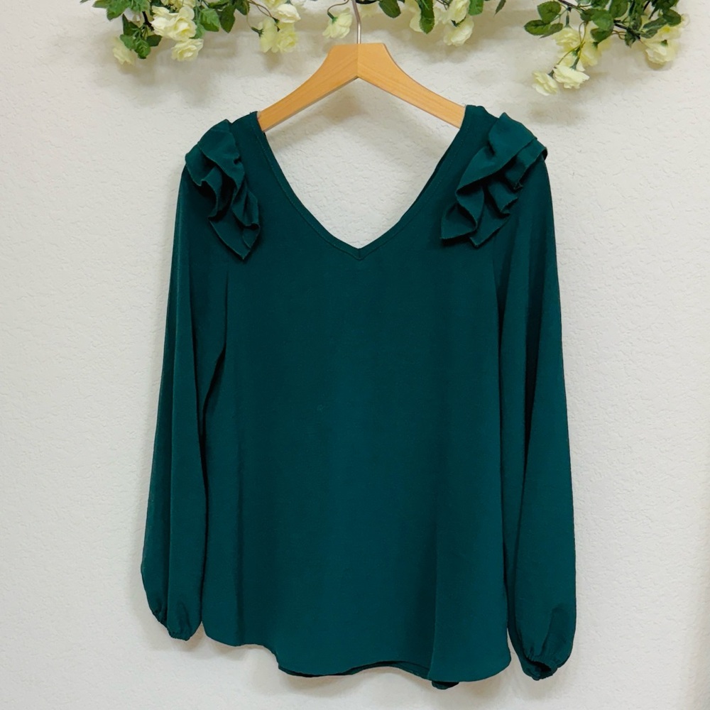 Jodifl Teal Ruffle Blouse